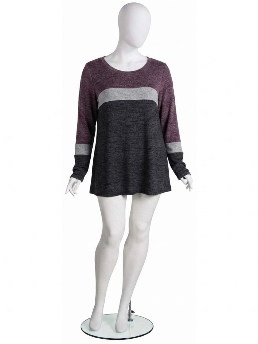 BloomChic Colorblock Soft Knit Long Sleeve Tunic Top - Purple Gray Charcoal